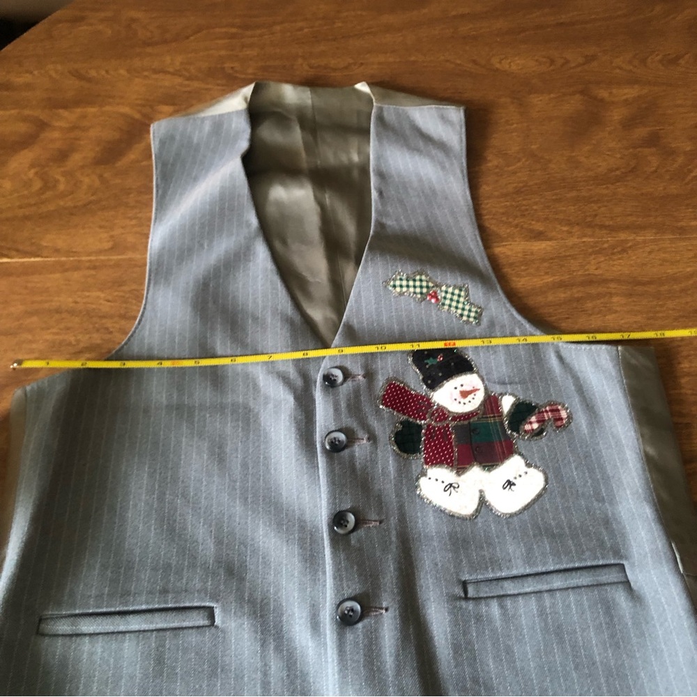Vintage men’s holiday Christmas glittery snowman vest with pockets - Picture 6 of 8